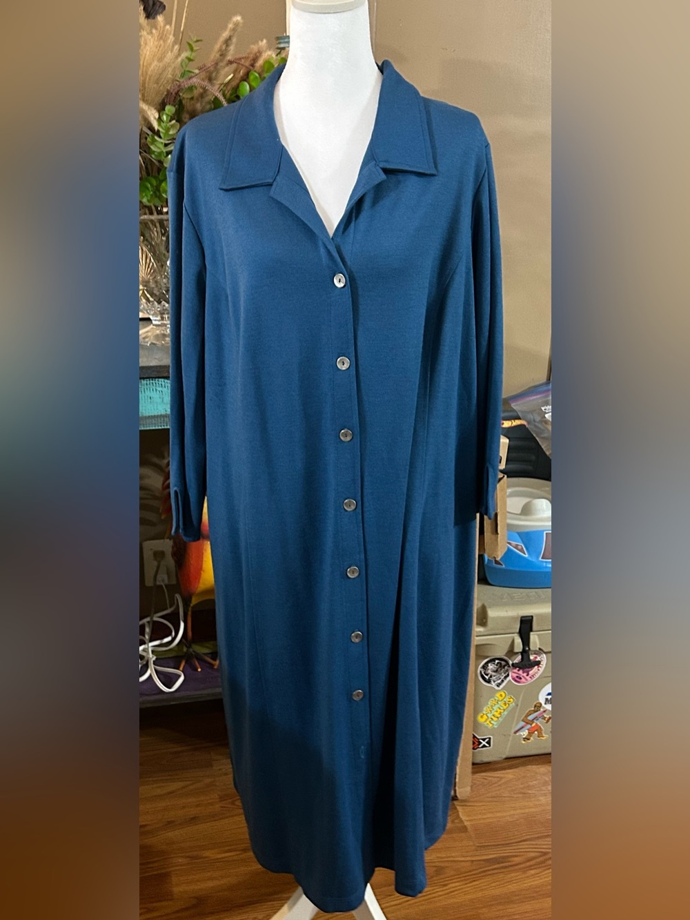 Susan Graver Deep Teal Button-Front Long Dress Size 2X